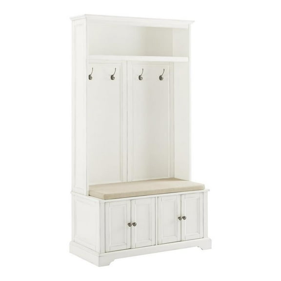 Bowery Hill Traditional Wood Hall Tree in Distressed White/Oatmeal