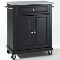 Bowery Hill Traditional Wood Kitchen Cart with Granite Top in Black