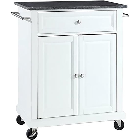 Bowery Hill Traditional Wood Kitchen Cart with Granite Top in White/Black