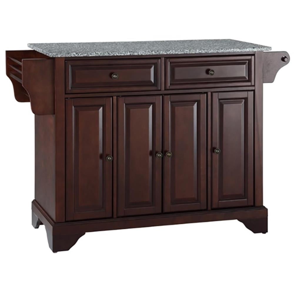 Mahogany and Gray Granite Top Traditional Kitchen Island