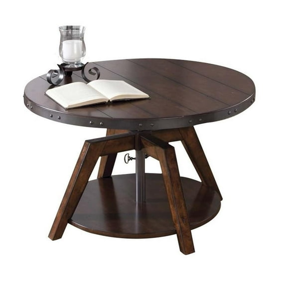 Bowery Hill Traditional Wood Motion Cocktail Table in Brown Finish