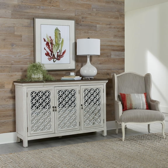 Bowery Hill Traditional Wood Multi 3 Door Accent Cabinet in White Finish