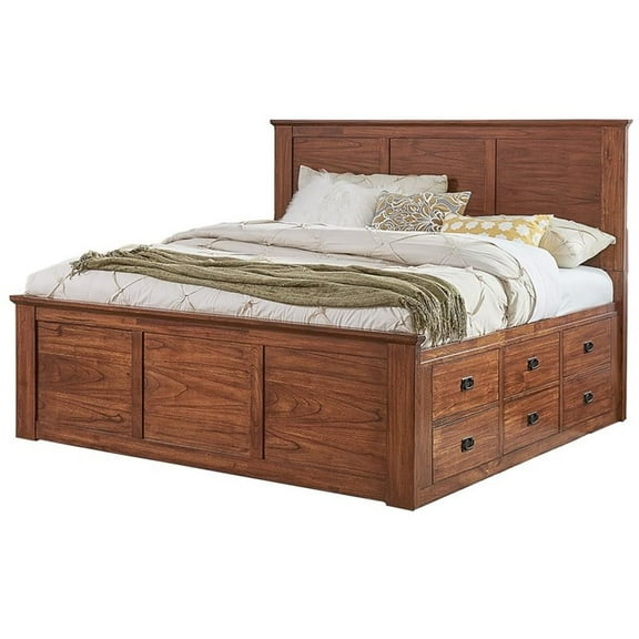 Bowery Hill Traditional Wood Queen Captain Bed in Harvest Brown