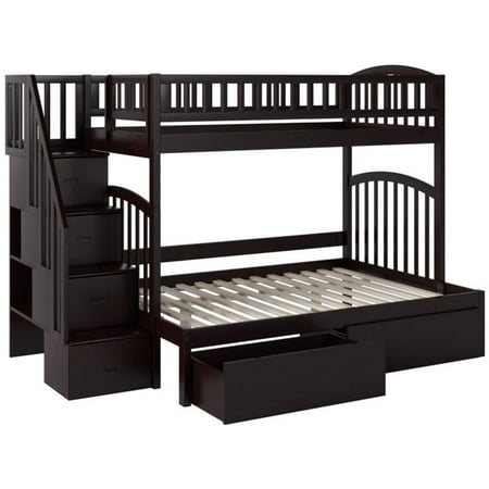 Bowery Hill Traditional Wood Staircase Storage Bunk Twin Over Full in Espresso