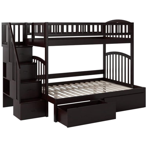 Bowery Hill Traditional Wood Staircase Storage Bunk Twin Over Full in Espresso