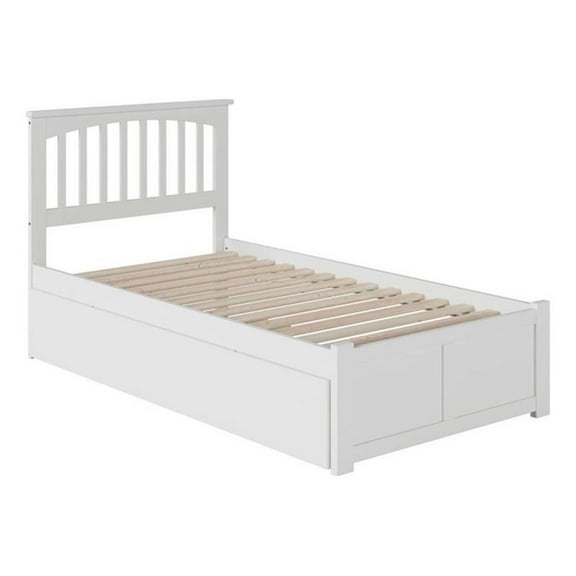 Bowery Hill Traditional Wood Twin XL Platform Panel Bed with Trundle in White
