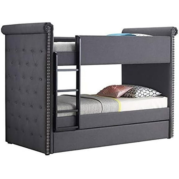Bowery Hill Traditional Wood Twin over Twin Bunk Bed and Trundle in Gray