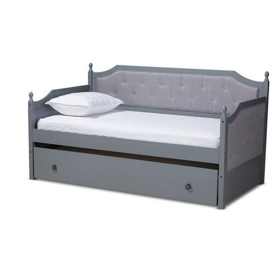 Bowery Hill Traditional Wood Upholstered Twin Daybed with Trundle in Gray