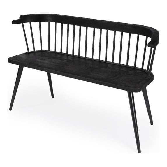 Bowery Hill Mango Wood Black Bench Rectangular Spindle Back 51.25"x17"x30.25" Unassembled