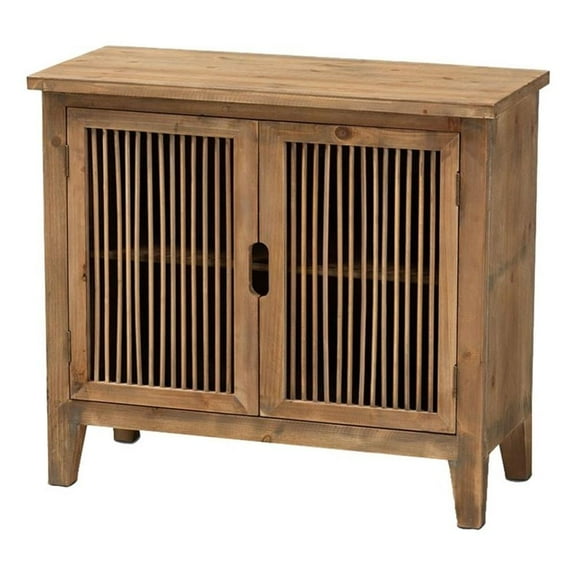 Bowery Hill Transitional 2-Door Wood Spindle Storage Cabinet in Medium Oak
