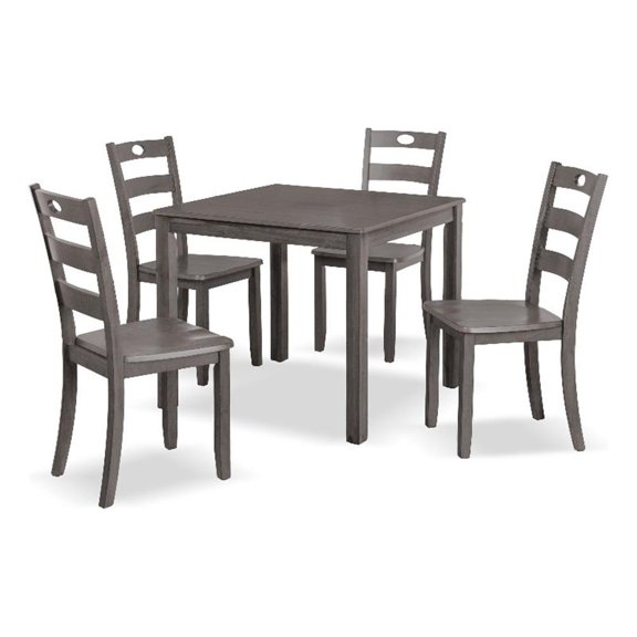 Bowery Hill Transitional 5-Piece Wood Dining Table Set in Gray