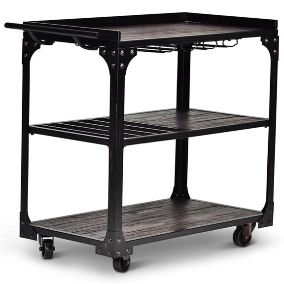 Bowery Hill Solid Basswood Antique Tobacco Brown Bar Cart Rectangular Stemware Storage 36" H x 40" W x 20" D Unassembled
