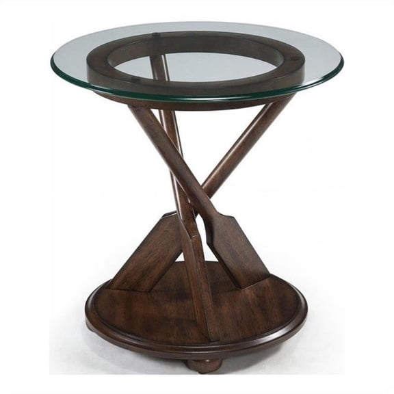 Bowery Hill Transitional Beveled-edge Glass Top End Table in Dark Oak