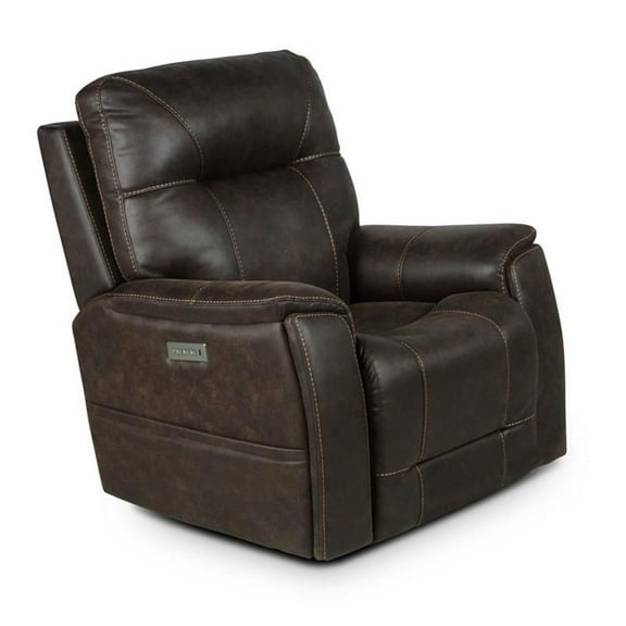 Bowery Hill Transitional Brown Faux Leather Power Media Recliner
