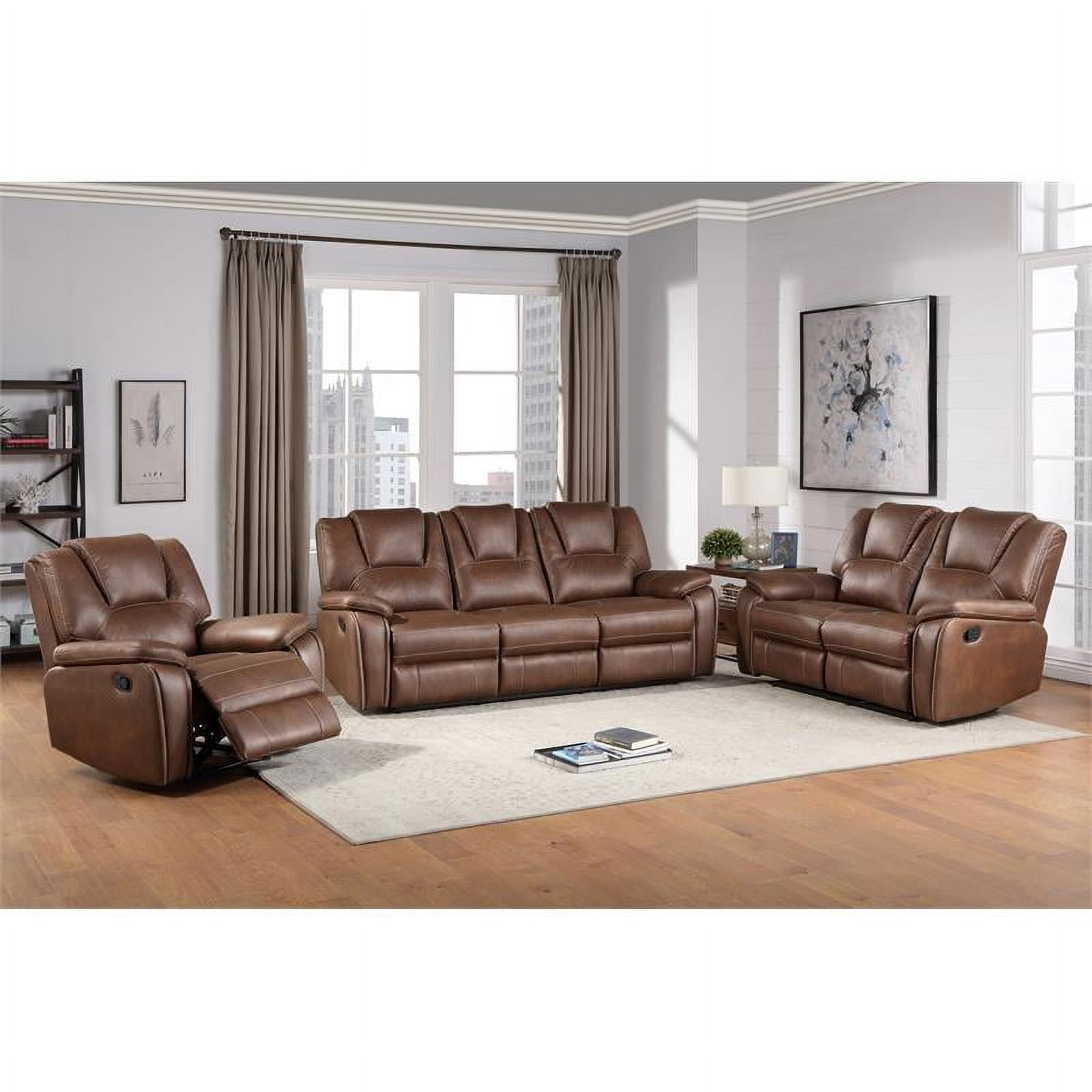 Bowery Hill Transitional Brown Faux Leather Reclining 3Piece Living