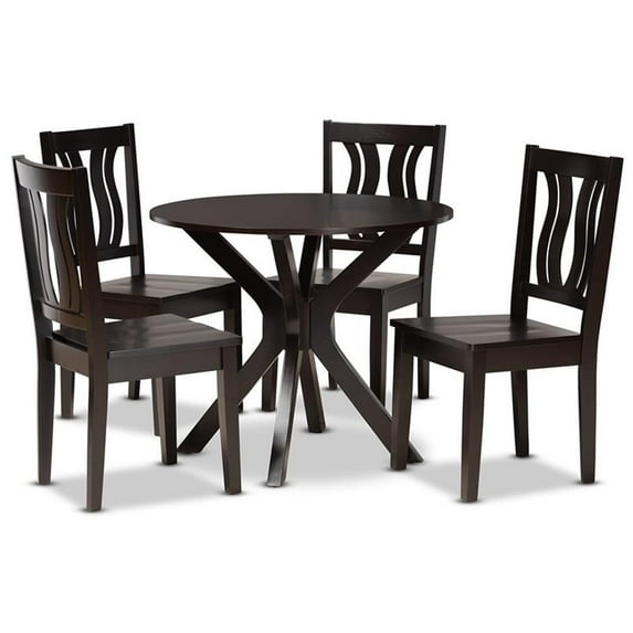 Bowery Hill Transitional Dark Brown Finished Wood 5-Piece Dining Set