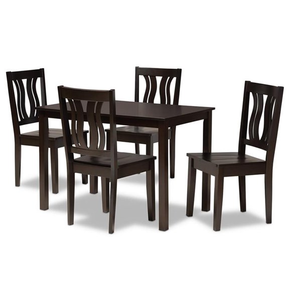 Bowery Hill Transitional Dark Brown Finished Wood 5-Piece Dining Set