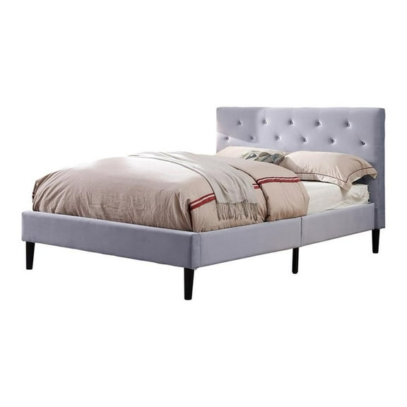 Bowery Hill Transitional Fabric Button Tufted Queen Platform Bed in Gray