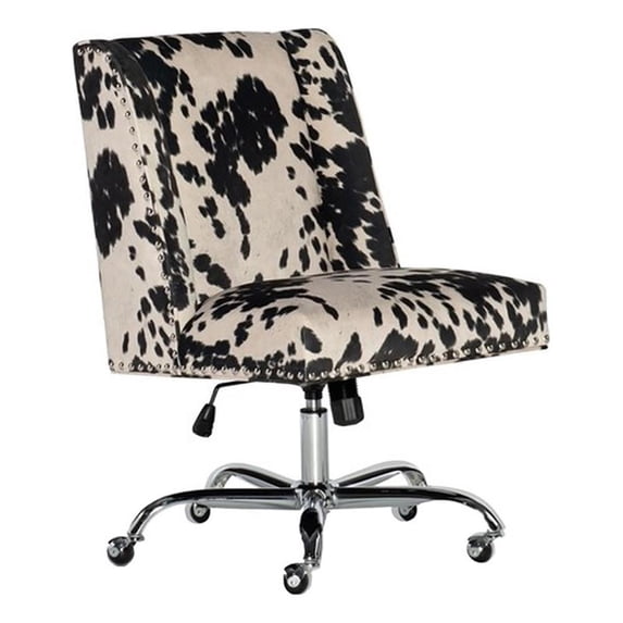 Bowery Hill Transitional Fabric Cow Print Armless Office Chair in Black/Beige