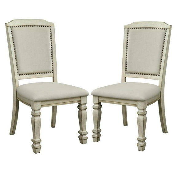 Bowery Hill Transitional Fabric Padded Side Chair in Antique White (Set of 2)