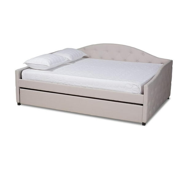 Bowery Hill Transitional Fabric Queen Size Daybed with Trundle in Beige