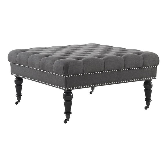 Bowery Hill Fabric Charcoal Gray Ottoman Square Tufted 34.63" Unassembled