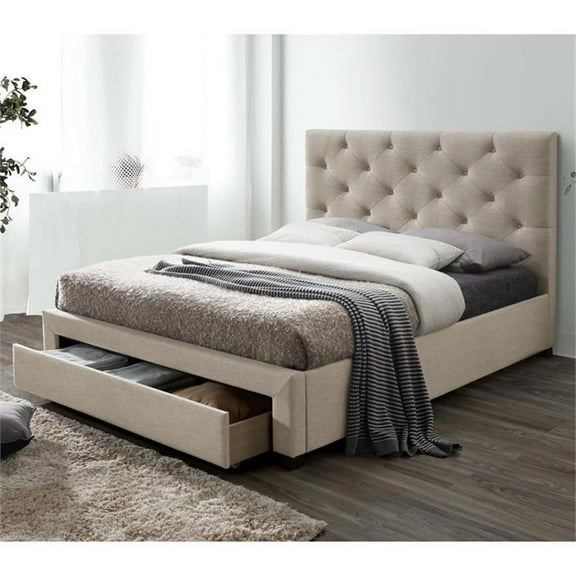 Bowery Hill Transitional Fabric Storage King Bed in Beige Finish