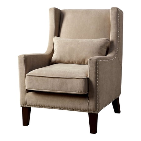 Bowery Hill Transitional Fabric Wingback Nailhead Accent Chair in Ivory