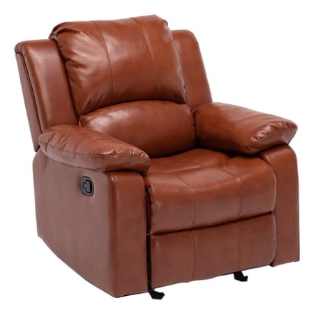 Bowery Hill Transitional Faux Leather Glider Rocker Recliner in Caramel