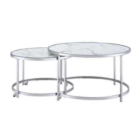 Bowery Hill Transitional Faux Marble Nesting Cocktail Tables in White