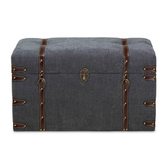 Bowery Hill Transitional Grey Fabric Upholstered Storage Trunk Ottoman
