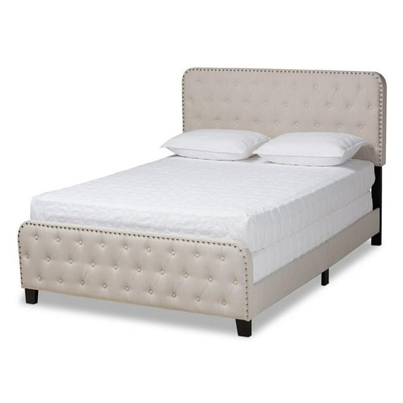 Bowery Hill Transitional King Size Beige Upholstered Button Tufted Panel Bed