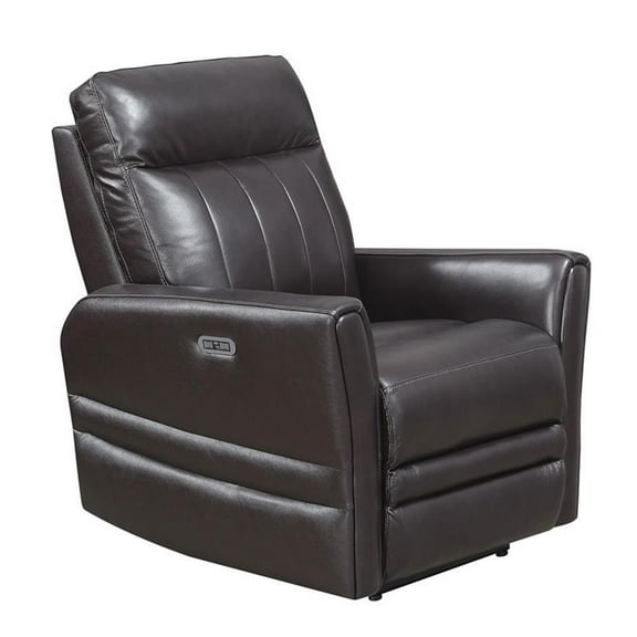Bowery Hill Transitional Leather Power Recliner Chair in Brown