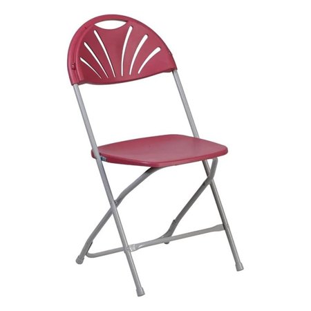Bowery Hill Transitional Metal/Plastic Fan Back Folding Chair in Burgundy Red