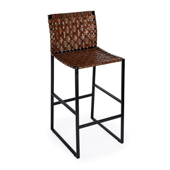 Bowery Hill Transitional Metal Urban Woven Leather Bar Stool in Brown