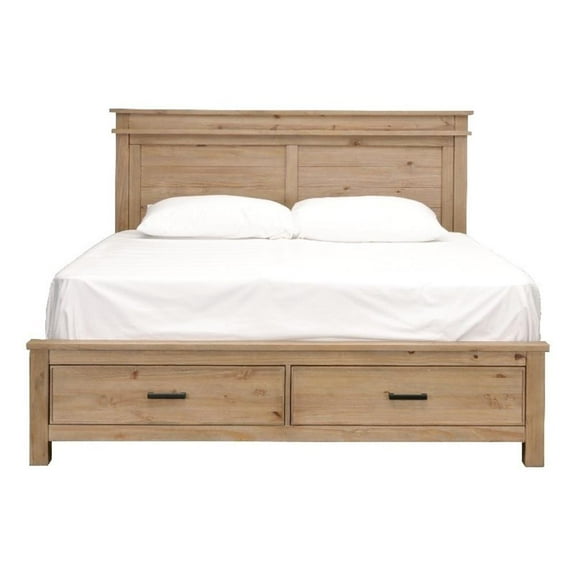 Bowery Hill Transitional New Zealand Pine Wood King Storage Bed in Natural