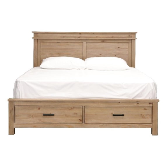 Bowery Hill Transitional New Zealand Pine Wood King Storage Bed in Natural
