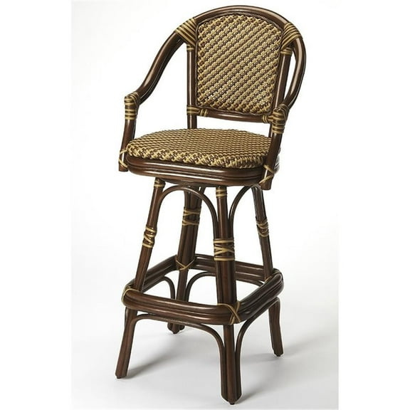Bowery Hill Transitional Rattan 30" Wicker Bar Stool in Brown