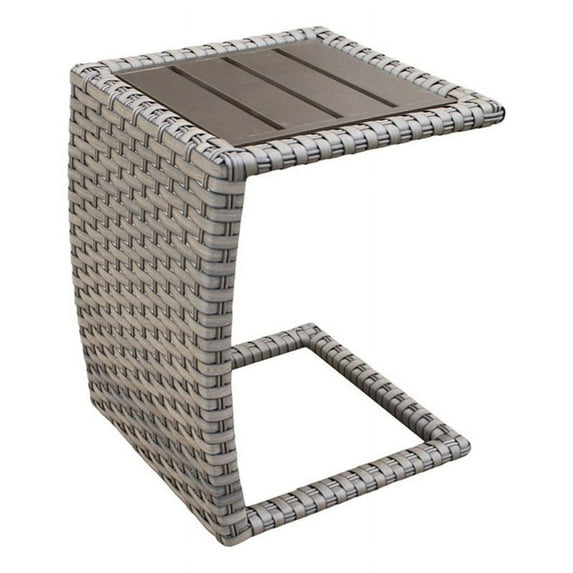 Bowery Hill Transitional Resin Wicker / Rattan Patio End Table in Gray Stone