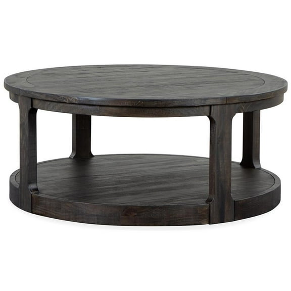 Bowery Hill Transitional Round Wood Cocktail Table with Casters