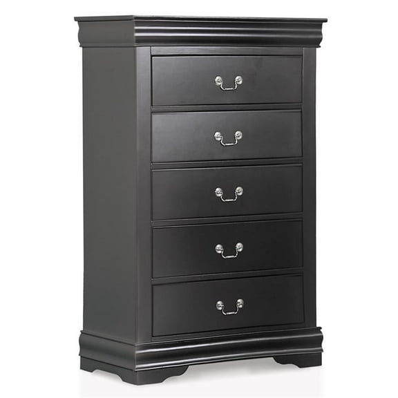 Bowery Hill Transitional Solid Wood 5-Drawer Chest in Black Finish