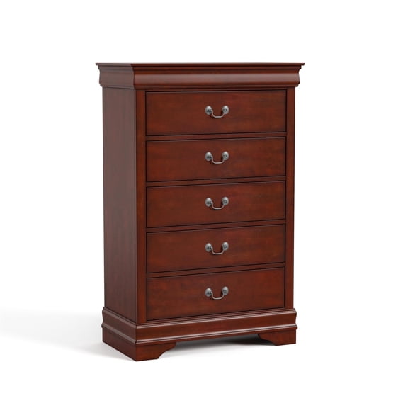 Bowery Hill Transitional Solid Wood 5-Drawer Chest in Cherry