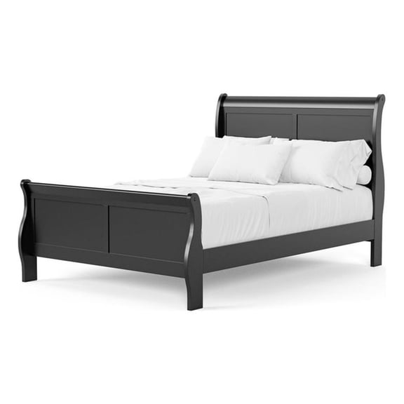 Bowery Hill Solid Wood Black Full Bed Sleigh Design Panel 83.5" x 56.25" x 47.25" Unassembled