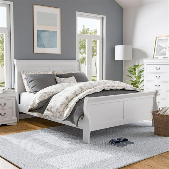 Bowery Hill Transitional Solid Wood Panel Queen Bed in White
