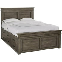 Bowery Hill Transitional Solid Wood Queen Captains Bed in Gray Stone