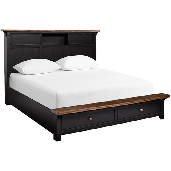 Bowery Hill Transitional Solid Wood Queen Panel Storage Bed in Black
