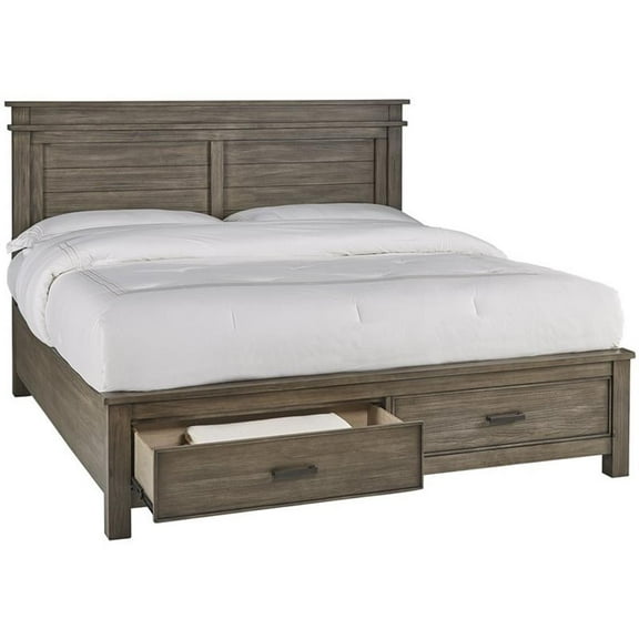 Bowery Hill Transitional Solid Wood Queen Storage Bed in Gray Stone
