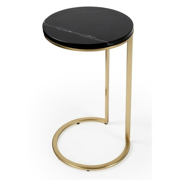 Bowery Hill Transitional Stainless Steel Marble Accent Table in Black and Gold
