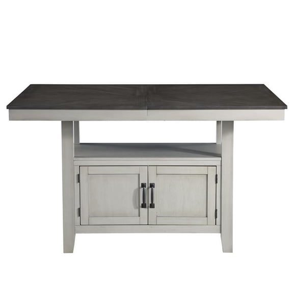 Bowery Hill Wood Stone Gray and Charcoal Counter Table Rectangular Chevron Patterned Veneer 80" Unassembled