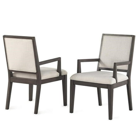 Bowery Hill Transitional Styled Washed Arm Chair in Gray Finish (Set of 2)